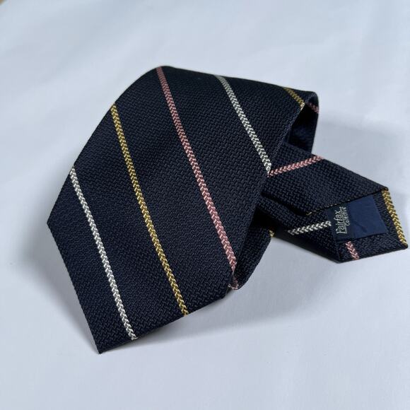 Britches of Georgetown Silk Handmade in Japan Necktie Neck Tie Navy Blue Striped - Picture 1 of 3